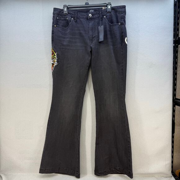 Ed Hardy Jeans Women's 32 (14) Black Embroidered Tiger Slim Flare Y2K Streetwear - Picture 4 of 16